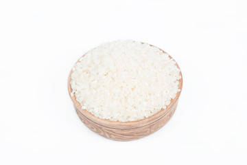 Raw rice in a dish