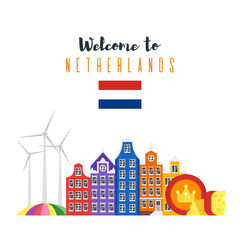 Vector flat style set of Netherlands national cultural symbols.