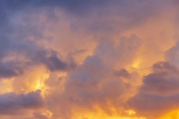 Cumulus clouds at sunset