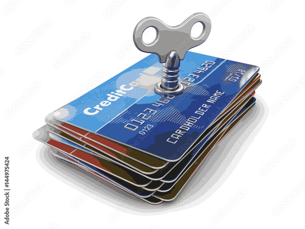 Poster credit cards with winding key. image with clipping path