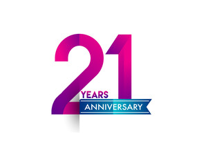 twenty one years anniversary celebration logotype colorful design with blue ribbon, 21st birthday logo on white background