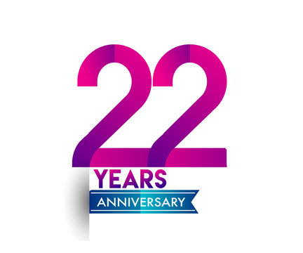 twenty two years anniversary celebration logotype colorful design with blue ribbon, 22nd birthday logo on white background