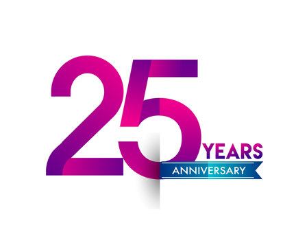 twenty five years anniversary celebration logotype colorful design with blue ribbon, 25th birthday logo on white background