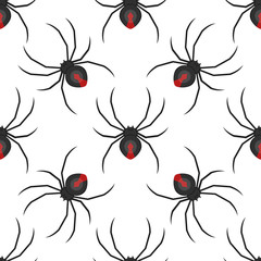Vector flat style seamless pattern with dangerous black spider