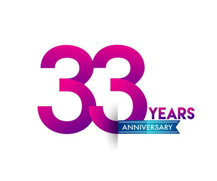 thirty three years anniversary celebration logotype colorful design with blue ribbon, 33rd birthday logo on white background