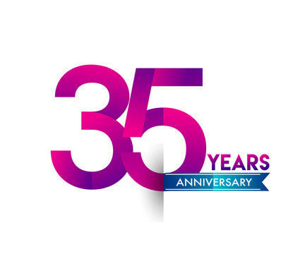 thirty five years anniversary celebration logotype colorful design with blue ribbon, 35th birthday logo on white background