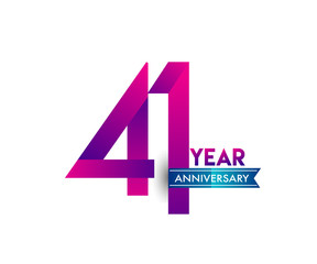 forty one years anniversary celebration logotype colorful design with blue ribbon, 41st birthday logo on white background