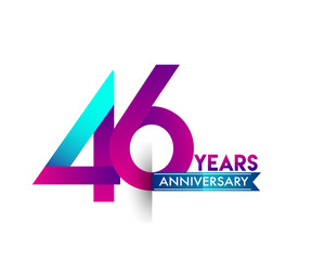 forty six years anniversary celebration logotype colorful design with blue ribbon, 46th birthday logo on white background