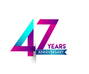 forty seven years anniversary celebration logotype colorful design with blue ribbon, 47th birthday logo on white background