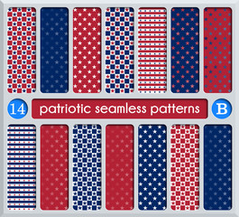 Patriotic set of white , blue, red seamless patterns