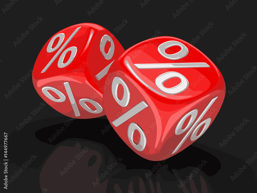 Poster dices with percent sign. image with clipping path
