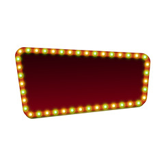 Quadrangle red street marquee sign with lights and blank space for text. Vector illustration.