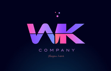 wk w k creative blue pink purple alphabet letter logo icon design