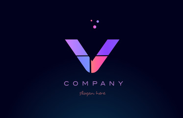 v creative blue pink purple alphabet letter logo icon design