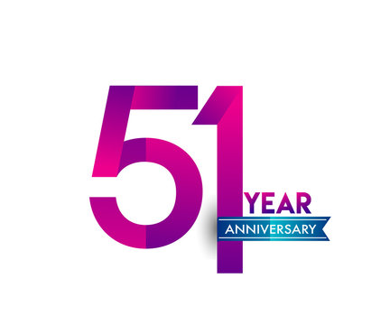 fifty one years anniversary celebration logotype colorful design with blue ribbon, 51st birthday logo on white background