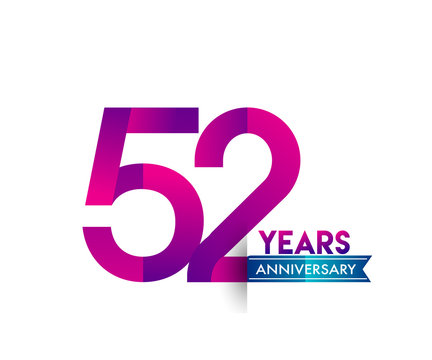 fifty two years anniversary celebration logotype colorful design with blue ribbon, 53rd birthday logo on white background