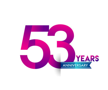 fifty three years anniversary celebration logotype colorful design with blue ribbon, 53rd birthday logo on white background