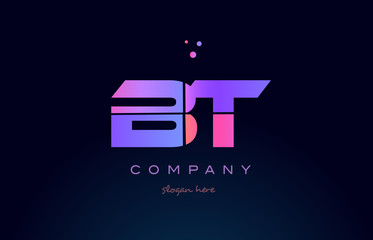 bt b t creative blue pink purple alphabet letter logo icon design