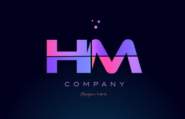 hm h m creative blue pink purple alphabet letter logo icon design