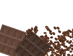 Set of Chocolate Bars and Coffee Beans Isolated on White Background