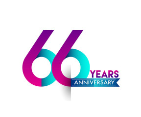 sixty six years anniversary celebration logotype colorful design with blue ribbon, 66th birthday logo on white background