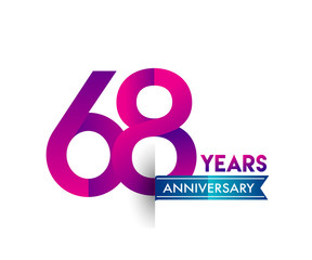 sixty eight years anniversary celebration logotype colorful design with blue ribbon, 68th birthday logo on white background