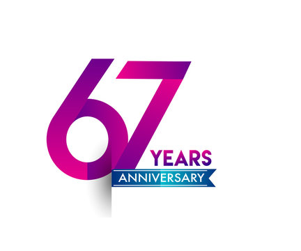 sixty seven years anniversary celebration logotype colorful design with blue ribbon, 67th birthday logo on white background