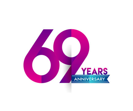 sixty nine years anniversary celebration logotype colorful design with blue ribbon, 69th birthday logo on white background
