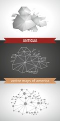 Antigua set of grey and silver mosaic 3d polygonal maps. Graphic vector triangle geometry outline shadow perspective maps