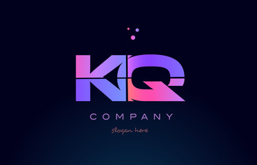 kq k q creative blue pink purple alphabet letter logo icon design