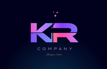 kr k r creative blue pink purple alphabet letter logo icon design