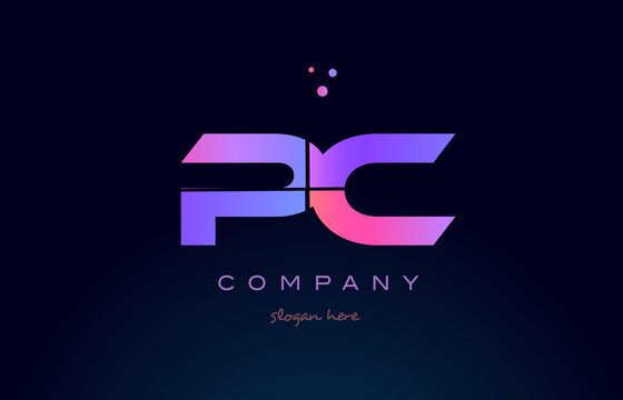 pc p c creative blue pink purple alphabet letter logo icon design