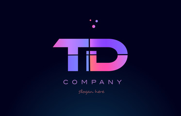 td t d creative blue pink purple alphabet letter logo icon design