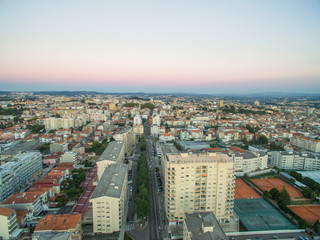View of the new Porto at sunset time, Portugal. Aerial
