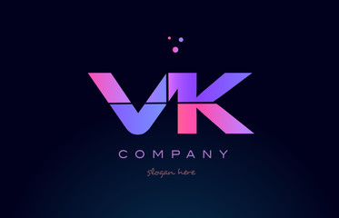 vk v k creative blue pink purple alphabet letter logo icon design