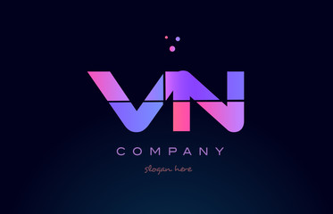 vn v n creative blue pink purple alphabet letter logo icon design
