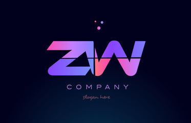 zw z w creative blue pink purple alphabet letter logo icon design