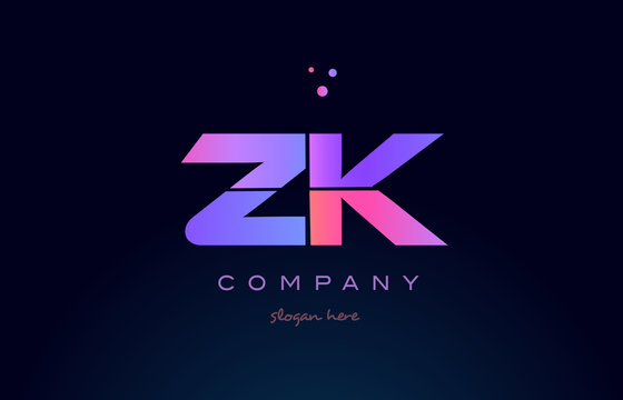 zk z k creative blue pink purple alphabet letter logo icon design
