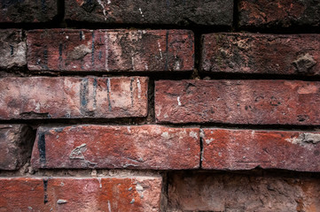 Old collapsing red bricks, A wall of old red bricks