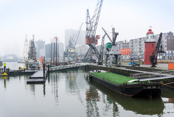 ROTTERDAM, Netherlands - February 7, 2017 : Street view of Port of Rotterdam, the nickname "Gateway to Europe", and, conversely; "Gateway to the World" in Europe.