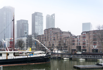Fototapeta premium ROTTERDAM, Netherlands - February 7, 2017 : Street view of Port of Rotterdam, the nickname 