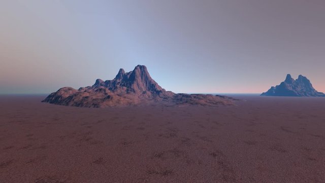 Desert, a rocky landscape, mountains, dry ground and an hazy sky.