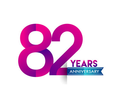 eighty two years anniversary celebration logotype colorful design with blue ribbon, 82nd birthday logo on white background.