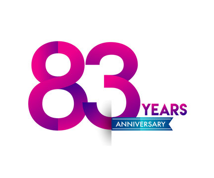 eighty three years anniversary celebration logotype colorful design with blue ribbon, 83rd birthday logo on white background.
