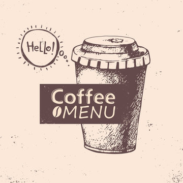Cup of coffee. Vector illustration. Menu design