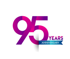 ninety five years anniversary celebration logotype colorful design with blue ribbon, 95th birthday logo on white background.