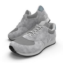Convenient for sports mens sneakers in dark blue thick fabric. Presented on a white. 3D illustration