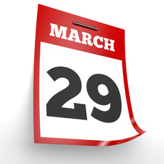 March 29. Calendar on white background.