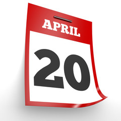 April 20. Calendar on white background.