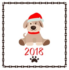 Childish funny paper applique with puppy for New year 2018 greeting